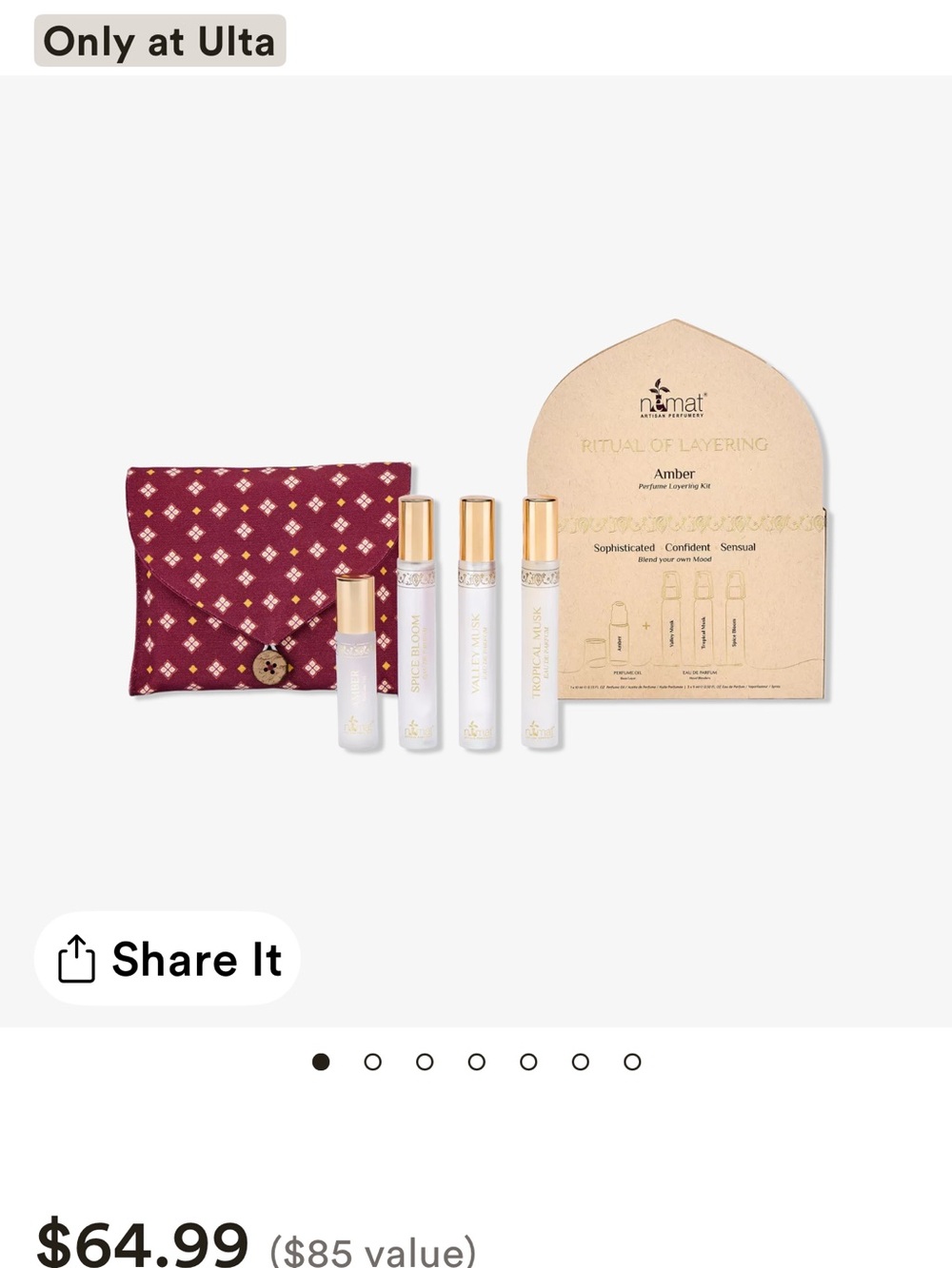 Ritual of Layering  Nemat Amber Perfume Roller Set with Burgundy Pouch